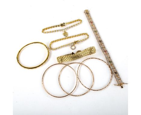 8 gold plated silver bracelets and bangles, including diamond set example, 82g grossLot sold as seen unless specific item(s) 