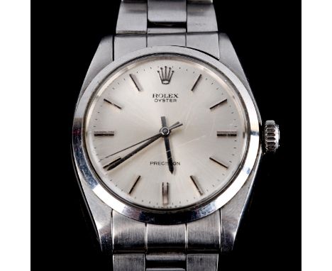 ROLEX - a Vintage stainless steel Oyster Precision mechanical bracelet watch, ref. 6426, circa 1971, silvered dial with baton