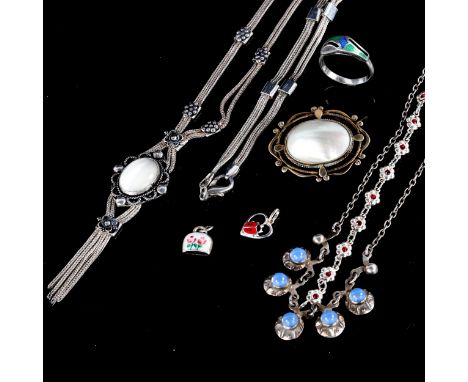 Various Danish silver jewellery, including Hermann Siersbol moonstone necklace, enamel charms etcLot sold as seen unless spec