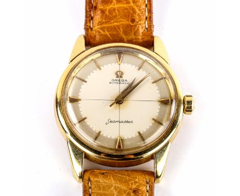 OMEGA - a Vintage 18ct gold Seamaster automatic wristwatch, circa 1958, silvered dial with baton and arrowhead hour markers, 