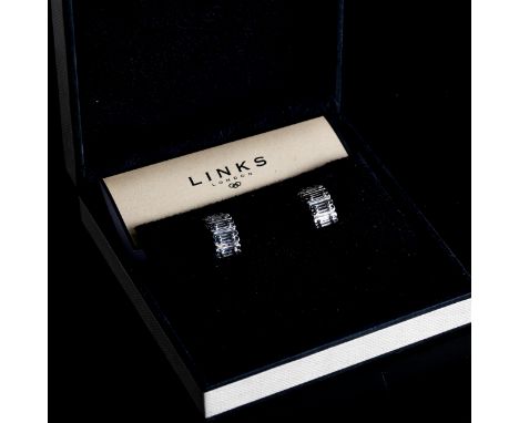 LINKS OF LONDON - a modern pair of sterling silver half hoop stud earrings, earring height 16mm, 4.1g, boxedNo damage or repa