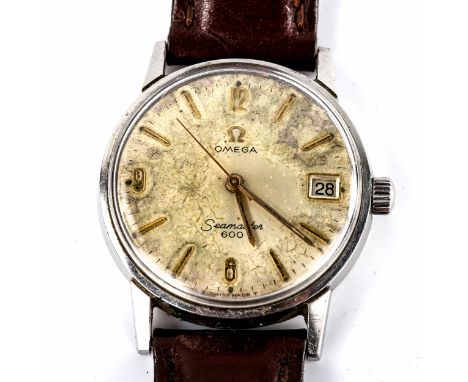 OMEGA - a Vintage stainless steel Seamaster 600 mechanical wristwatch, ref. 136.012, circa 1960s, silvered dial with gilt qua
