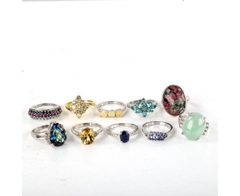 A quantity of modern silver gem set rings, 45g grossLot sold as seen unless specific item(s) requested 