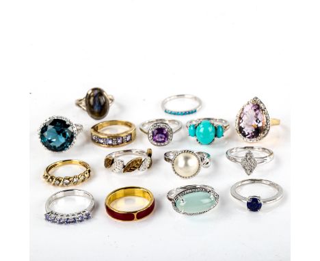 A quantity of modern silver gem set rings, 53g grossLot sold as seen unless specific item(s) requested 