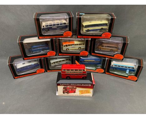 A group of 10 model buses
