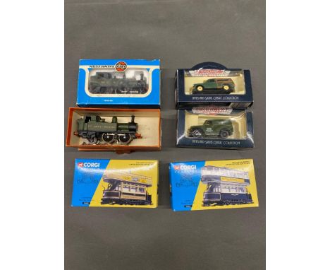 Trackside vehicles  2 boxed die-cast corgi classics, an open top and a closed tram both boxed and mint, plus 2 Days Gone Vang