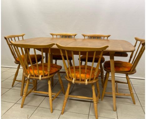 Ercol extending Grand Windsor plank dining table and 4 chairs, some minor scuffs to table top