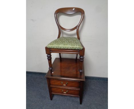 A Victorian mahogany balloon back chair and an inlaid mahogany lamp table 