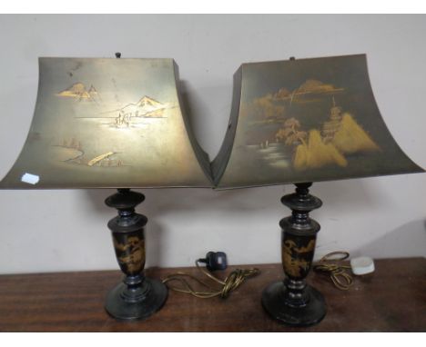 A pair of Japanese mixed metal table lamps with matching shades together with an Art Deco light shade (a/f)