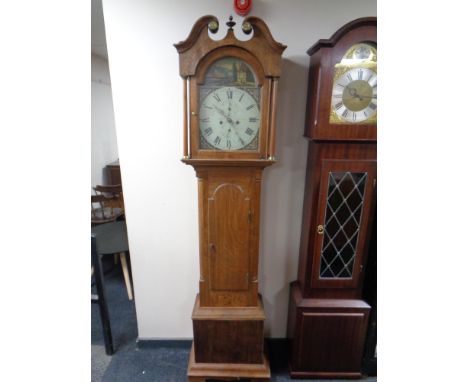 A 19th century oak cased longcase clock with painted dial signed John G Innes of Greenbrae, pendulum and weights 