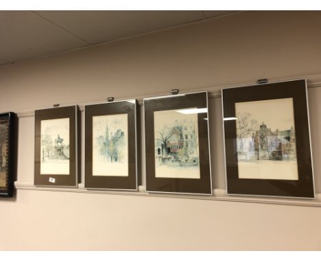 Four colour prints depicting buildings and monuments, each 30 x 42 cm 