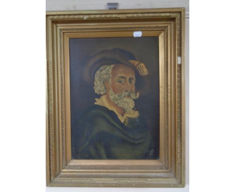 An antiquarian oil on canvas, portrait study of a gentleman, in a gilt composite frame, unsigned 