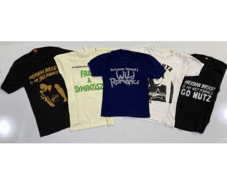 Five original t-shirts most circa 1979 all with designs relating to Herman Brood. Size labels mostly illegible or removed. On