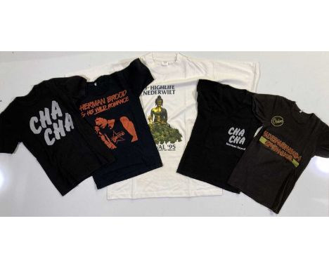 Five original t-shirts most circa 1979 all with designs relating to Herman Brood. Size labels mostly illegible or removed tho