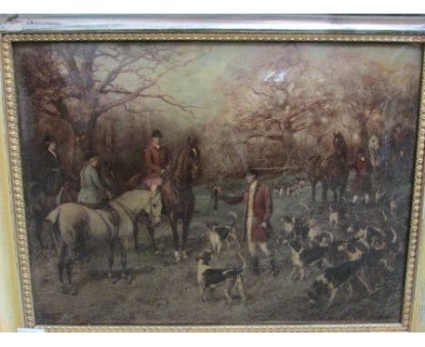 Hunting scene crystoleum print (39cm x 51.5cm) marked Copywright by Franz Hanfstaengl, in a gilt gesso frame