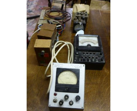 British Physical Labs ohmmeter no 5641 (needs re-wiring), and various other meters, gauges and home-made components (some rel