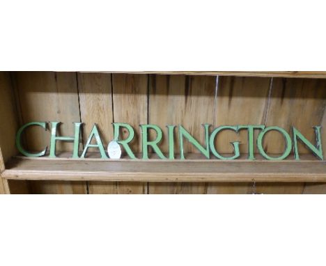 Pub and brewery interest - 'CHARRINGTON' sign as eleven individual metal and green enamel letters with fixing bolts, each 15c