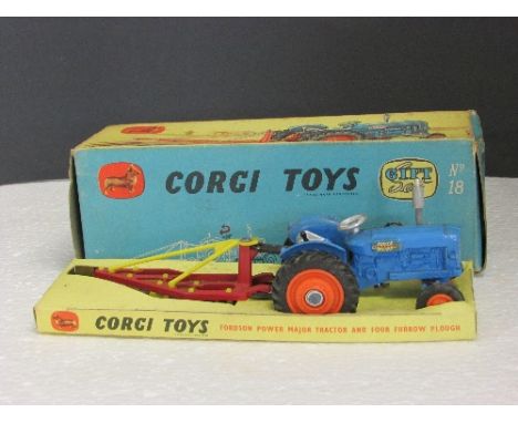 Corgi Toys boxed set - Fordson Power Major Tractor and Four Furrow Plough Giftset No 18 