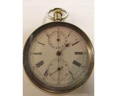 Victorian foreign silver chronograph pocket watch, the white enamel dial (diameter 4cm) with Roman chapter, outer ring gradua