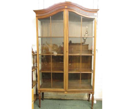 An Edwardian tall inlaid mahogany china display cabinet with arch top, early to mid 20th century construction in 19th century