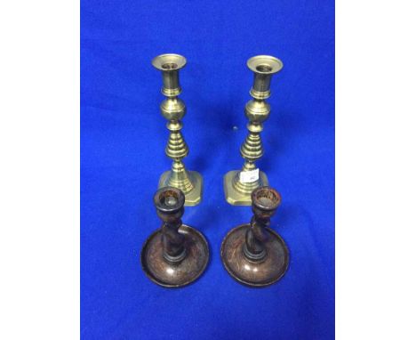 THREE PAIRS OF CANDLESTICKS AND ANOTHER CANDLESTICK
