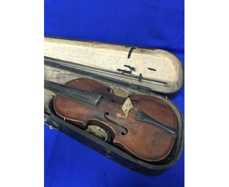 19TH CENTURY VIOLIN AND BOW IN CASE 