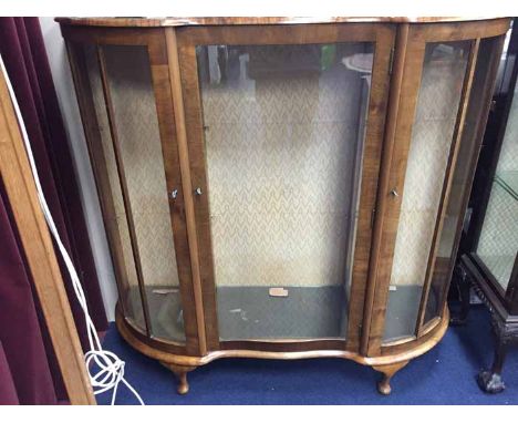 WALNUT DISPLAY CABINETand a standard lamp with shade