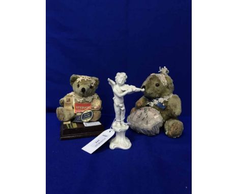 LOT OF CERAMIC FIGURES including cherubs, Aynsley flowers, three pin cushion teddy bears etc 
