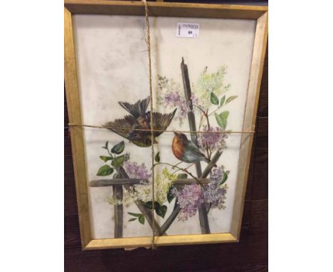 PANEL PAINTING OF BIRDS ALONG WITH A PRINT OF OLD GREENOCK (2)