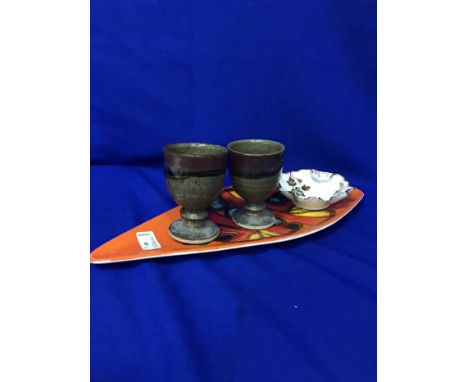 LOT OF POOLE POTTERYincluding two vases, a plate and Scottish studio cups