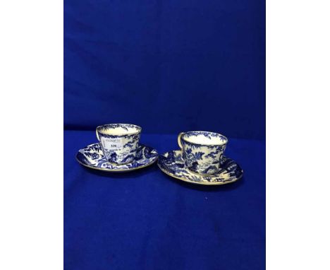 SIX ROYAL CROWN DERBY BLUE AND WHITE TEA CUPSwith saucers