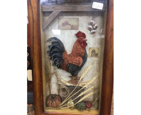 FRAMED OPTICAL ILLUSION PAINTINGsigned 'Alfie L,' dated 2002, along with a framed ceramic hen (2)