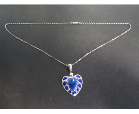 A silver and blue enamel pendant on chain by William Hair Haseler in the Art Nouveau manner - hallmarked Birmingham 1909/10 -