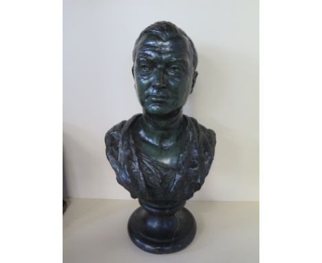 A good quality bronze bust on marble base signed Emma Guild 1887 - Height 64cm - good condition, minor scratches with a green