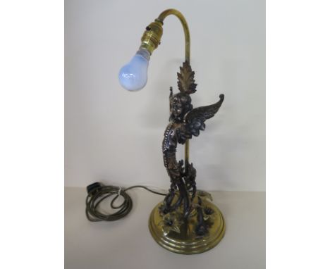 Bronze and brass "Angel" figural style table lamp, circa 1900 (tested) and working - in good clean condition, 57cm tall 