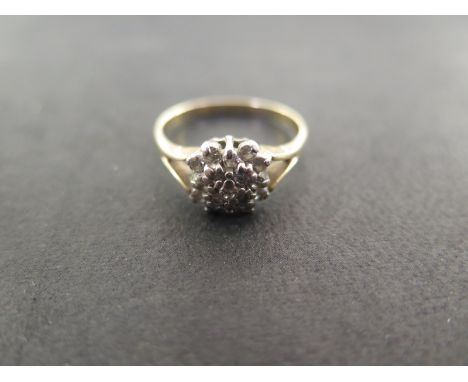 A 9ct yellow gold diamond cluster ring, size R, approx 3 grams, cluster 8mm wide, marked 9ct, some usage, generally good 