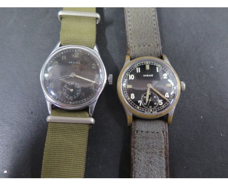 Two German WWII Military Manual Wind Wristwatches, Nisus and Helios, both working in saleroom, general usage wear 