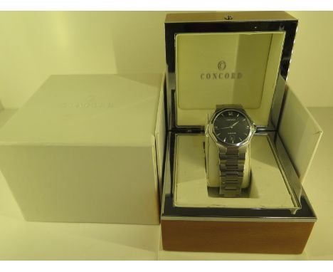 A Concord Mariner gents stainless steel wristwatch with black dial dial and calendar - Width 43mm including button - with box