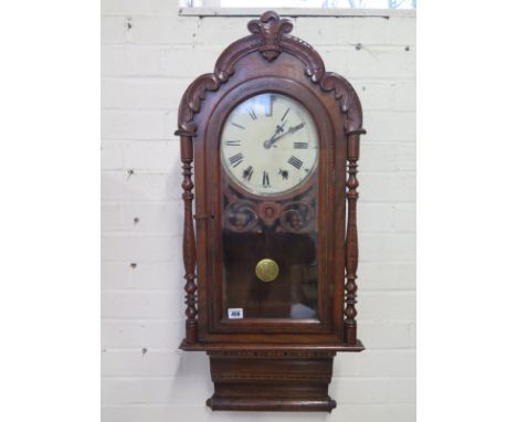 An American inlaid striking wall clock, 92cm tall 