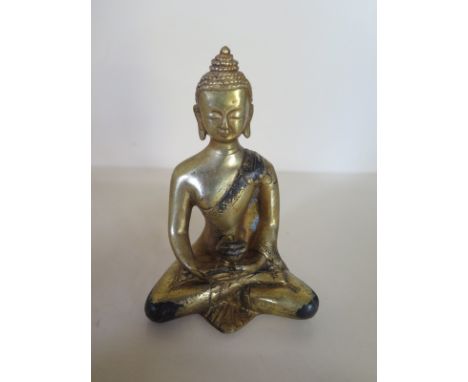 A Chinese gilt bronze Budda with mark to base, 10.5cm, good condition, some wear to gilt 