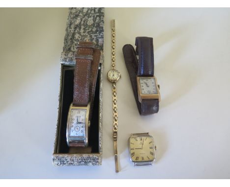 A gentleman's green Curvex Art Deco gold plated wristwatch, Arabic numerals to white dial with subsidiary seconds at 6 o'cloc