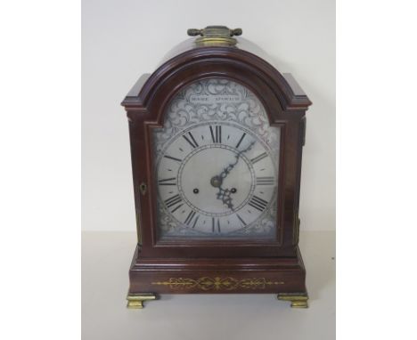 A good quality 19th century mahogany brass inlaid bracket clock by Moore of Ipswich, with a twin fusee movement striking on a