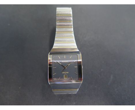 A gentleman's Rado Diastar wristwatch, black dial with baton markers, date aperture at 6 o'clock, center sweep seconds in sta