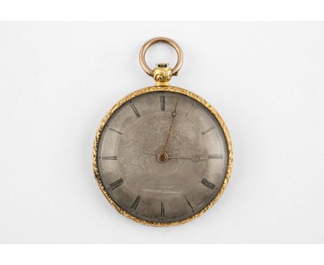 A FRENCH GOLD OPEN FACED POCKET WATCH the dial engraved with an urn and foliage and Roman numerals, inscribed to the cuvette 