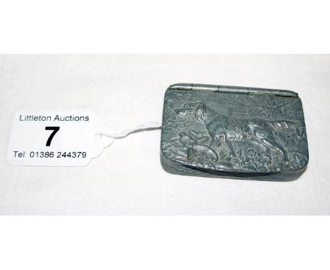 White metal hunting themed snuff box