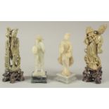 A COLLECTION OF FOUR CHINESE CARVED SOAPSTONE FIGURES, (4).