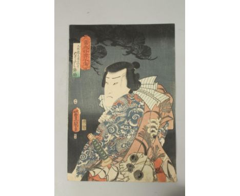 TOYOKUNI III UTAGAWA (1786-1865): KABUKI THEATRE PLAY, mid 19th century original Japanese woodblock print.