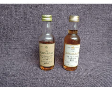Two miniatures bottles of Single Highland Malt Scotch Whisky, The Macallan 1980, bottled in 1998, 43% vol and The Macallan 10