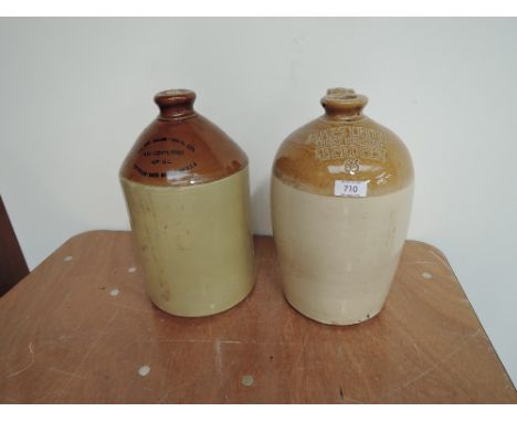 Two large Stoneware Flagons, James Leith Whisky Merchant Aberdeen 63 and Moria Pottery, Wm Teachers &amp; Son Scotch Whisky H