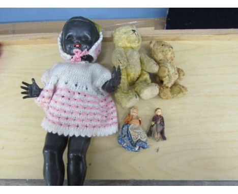 Pedigree click doll, vintage bears and 2 vintage bisque dolls